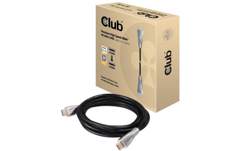 Club 3D Premium High Speed HDMI 2.0 4K60Hz UHD Cable 3 meter - 9.84 ft HDMI A/V Cable for Audio/Video Device, Notebook, HDTV, Gaming Computer