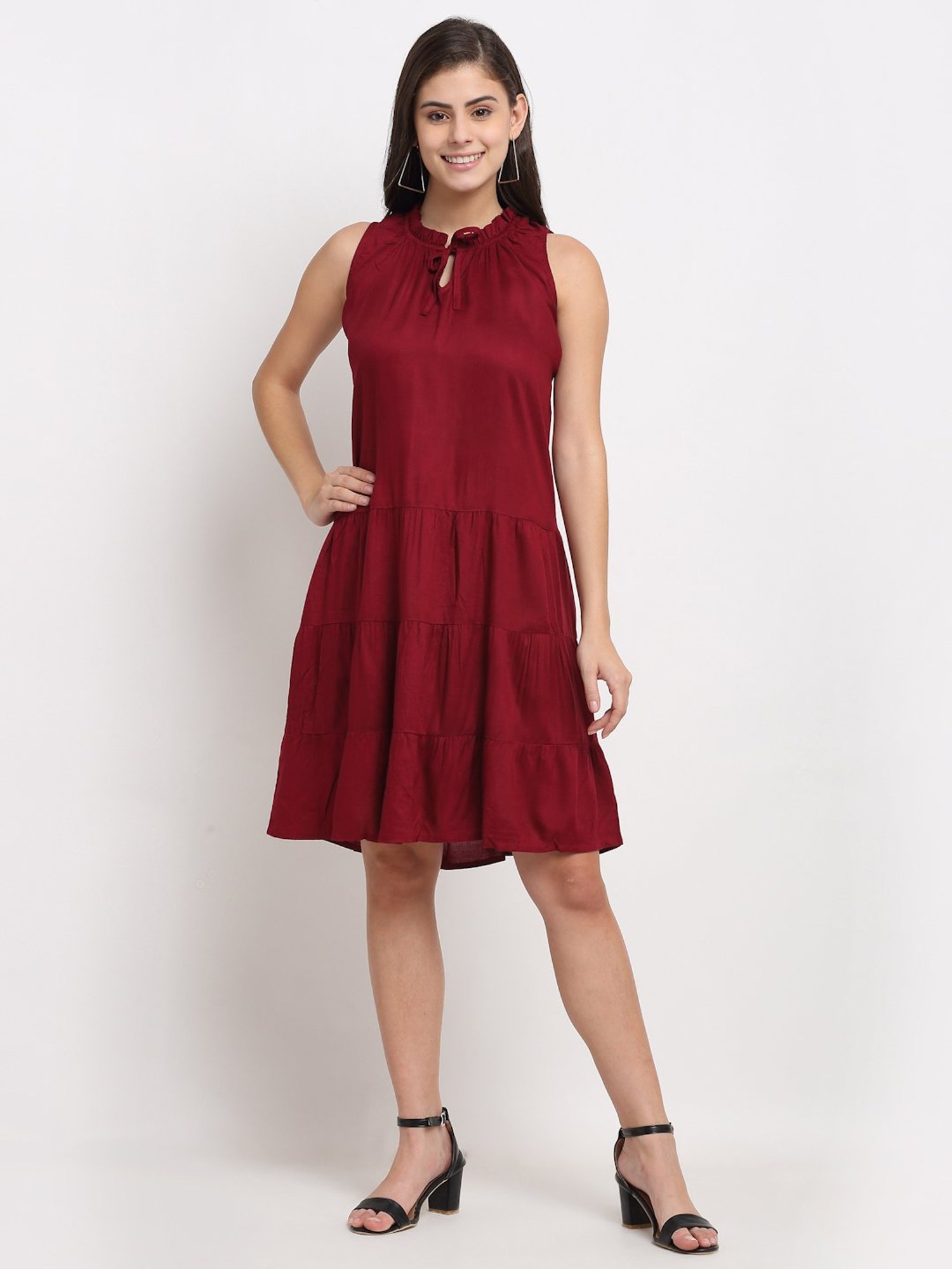 BRINNS Maroon Midi A Line Dress