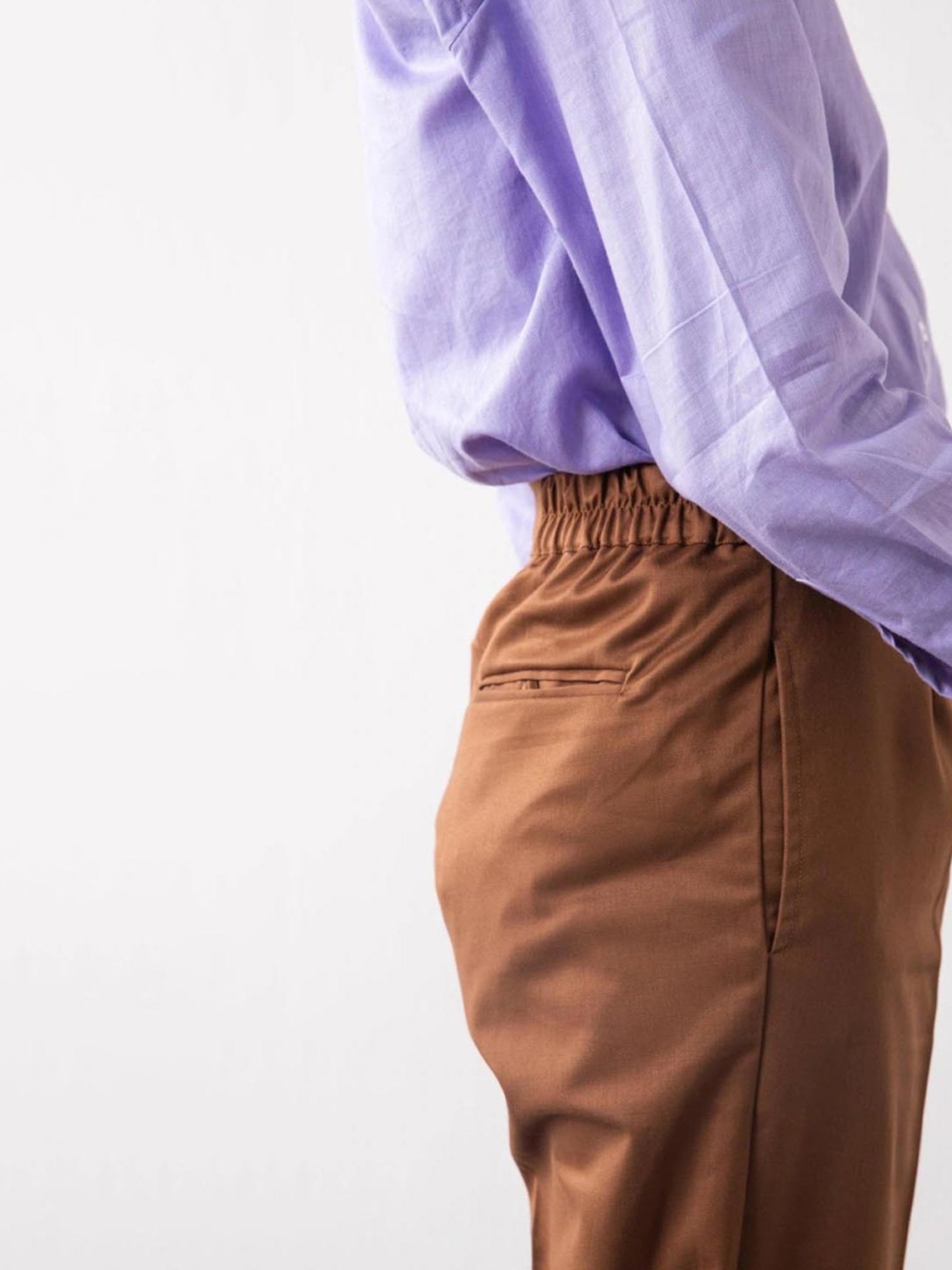 Qua Coffee Brown Elasticated Straight Trousers