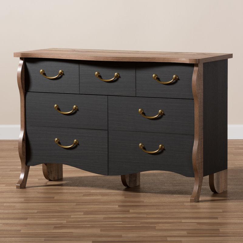 Romilly Country Cottage Farmhouse Oak Finished Wood 7 Drawer Dresser Black/Brown - Baxton Studio