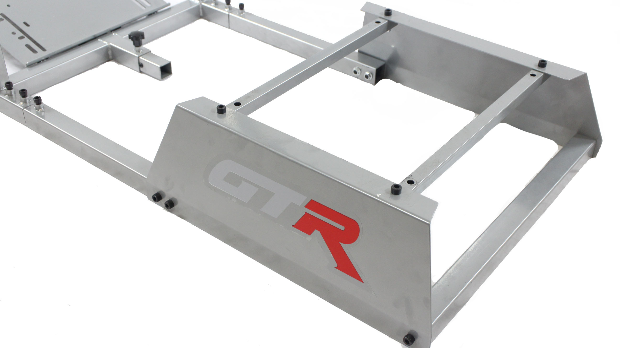 GTR Racing Simulator GTAF-S-S105LBKRD - GTA-F Model (Silver) Triple or Single Monitor Stand with Black/Red Adjustable Leatherette Seat, Racing Simulator Cockpit gaming chair Single Monitor Stand