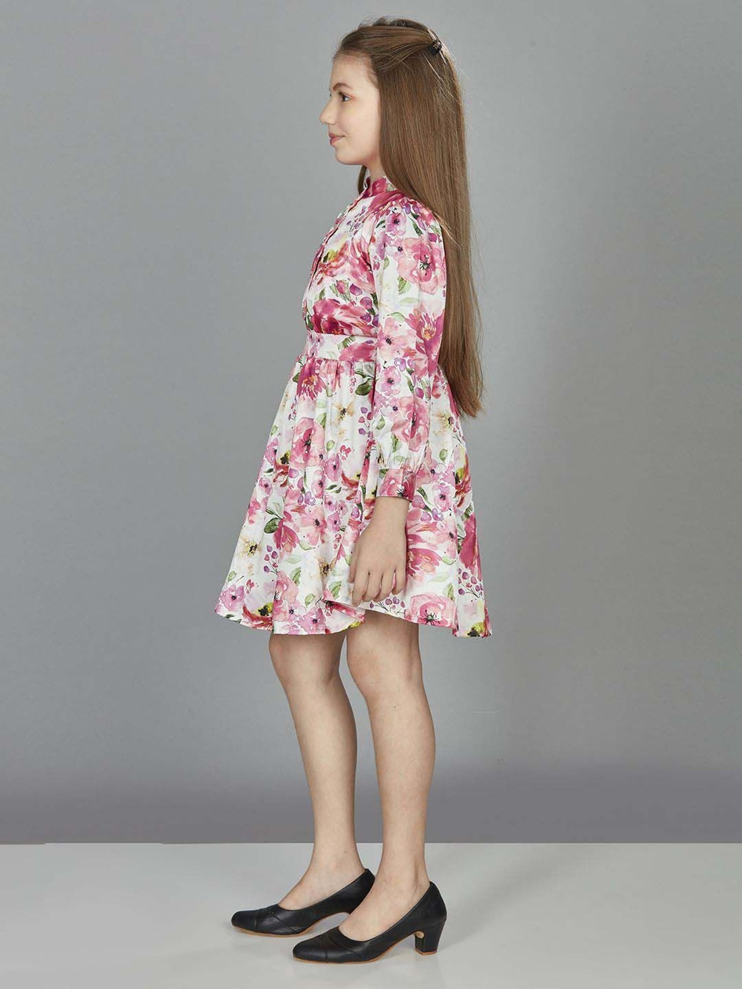 Peppermint Girls Pink Printed Full Sleeves Dress