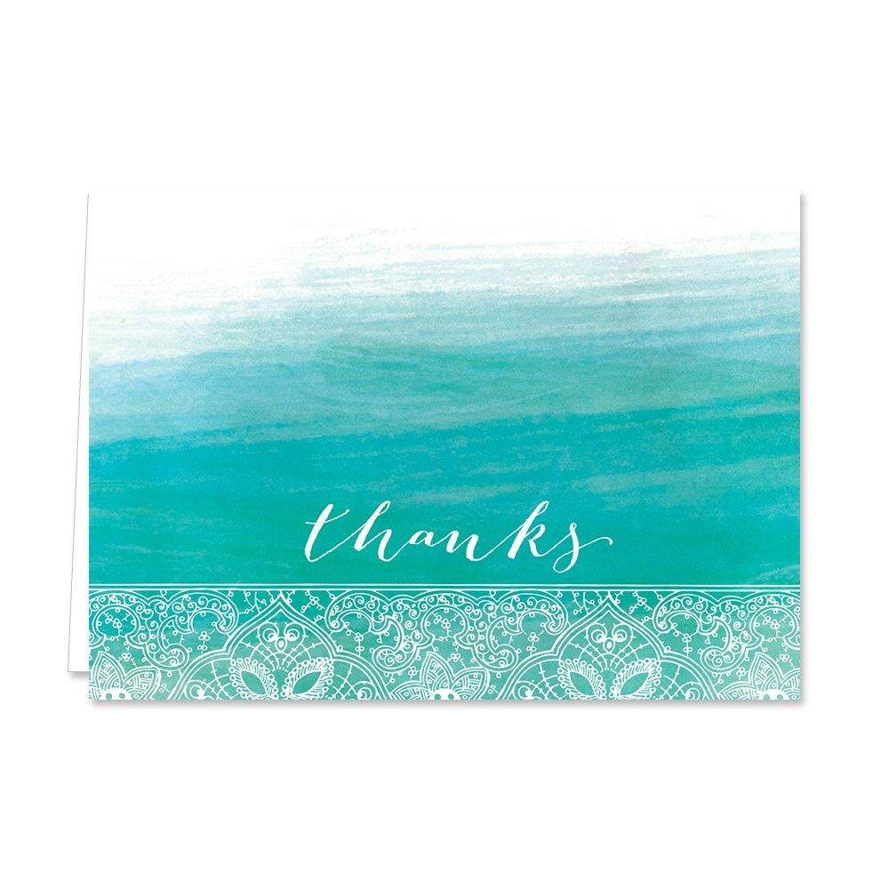 Ombre Watercolor Thank You Note Card Assortment Pack - Set of 36 cards - 6 designs blank inside - with white envelopes (53806)