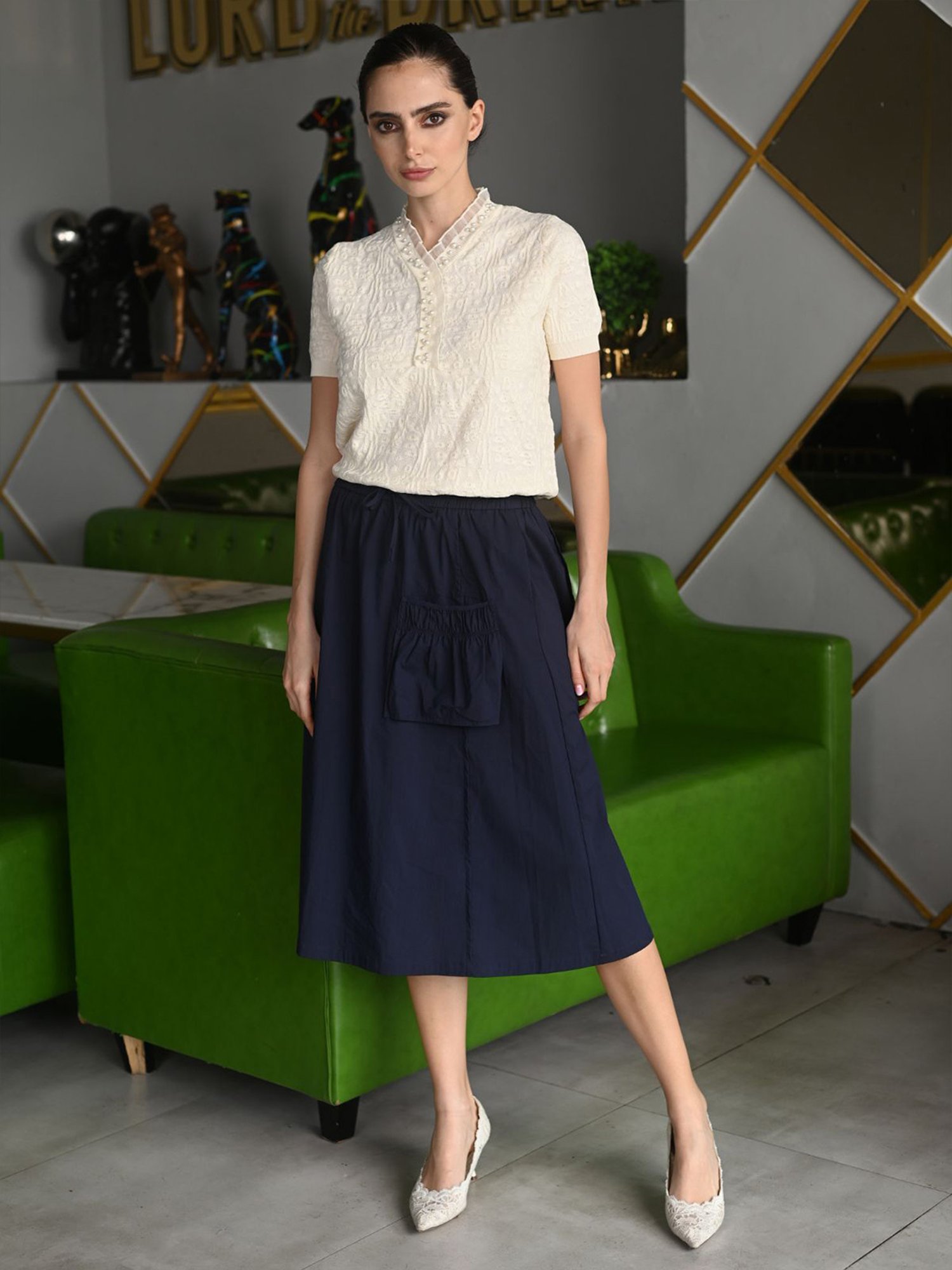 Odette Navy A-Line Skirt