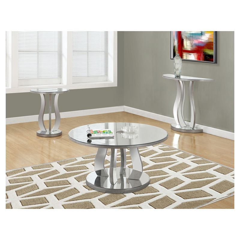 Round Accent Table with Mirror - Silver - EveryRoom