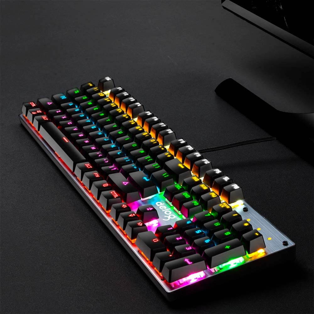 FELiCON RGB LED Backlit Wired Mechanical Gaming Keyboard,Metal Panle Dustproof Suspended Keycap Keyboard,for Laptop PC Game and Work (Black & RGB)