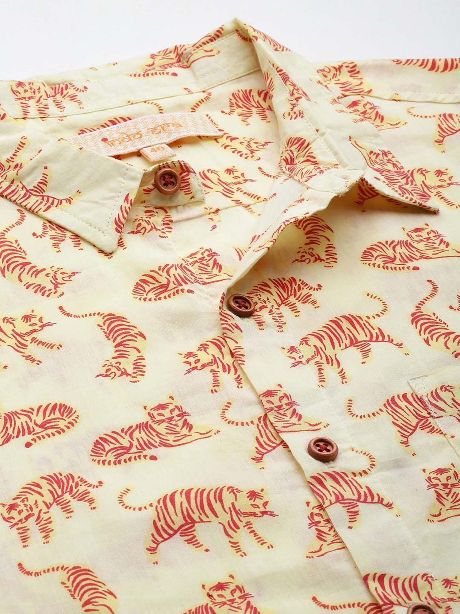Indo Era Light Yellow Regular Fit Printed Ethnic Shirt