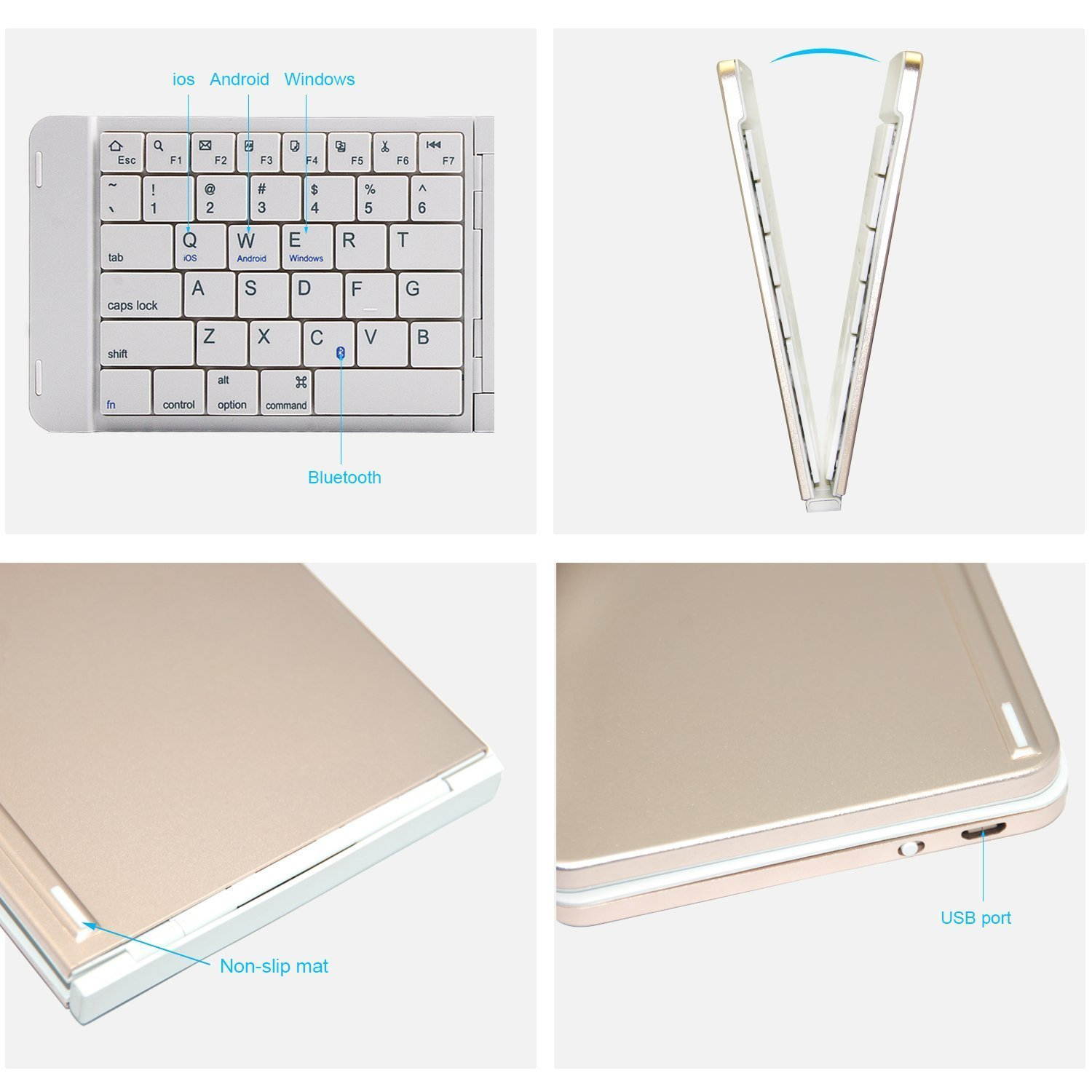 K09 Ultra-slim Mini Wireless Foldable Bluetooth Keyboard For iOS / Android / Windows, iPad Mini, iPad Pro, iPhone, Other Smartphones, Windows, PC, Tablets With Rechargable Li-ion Battery