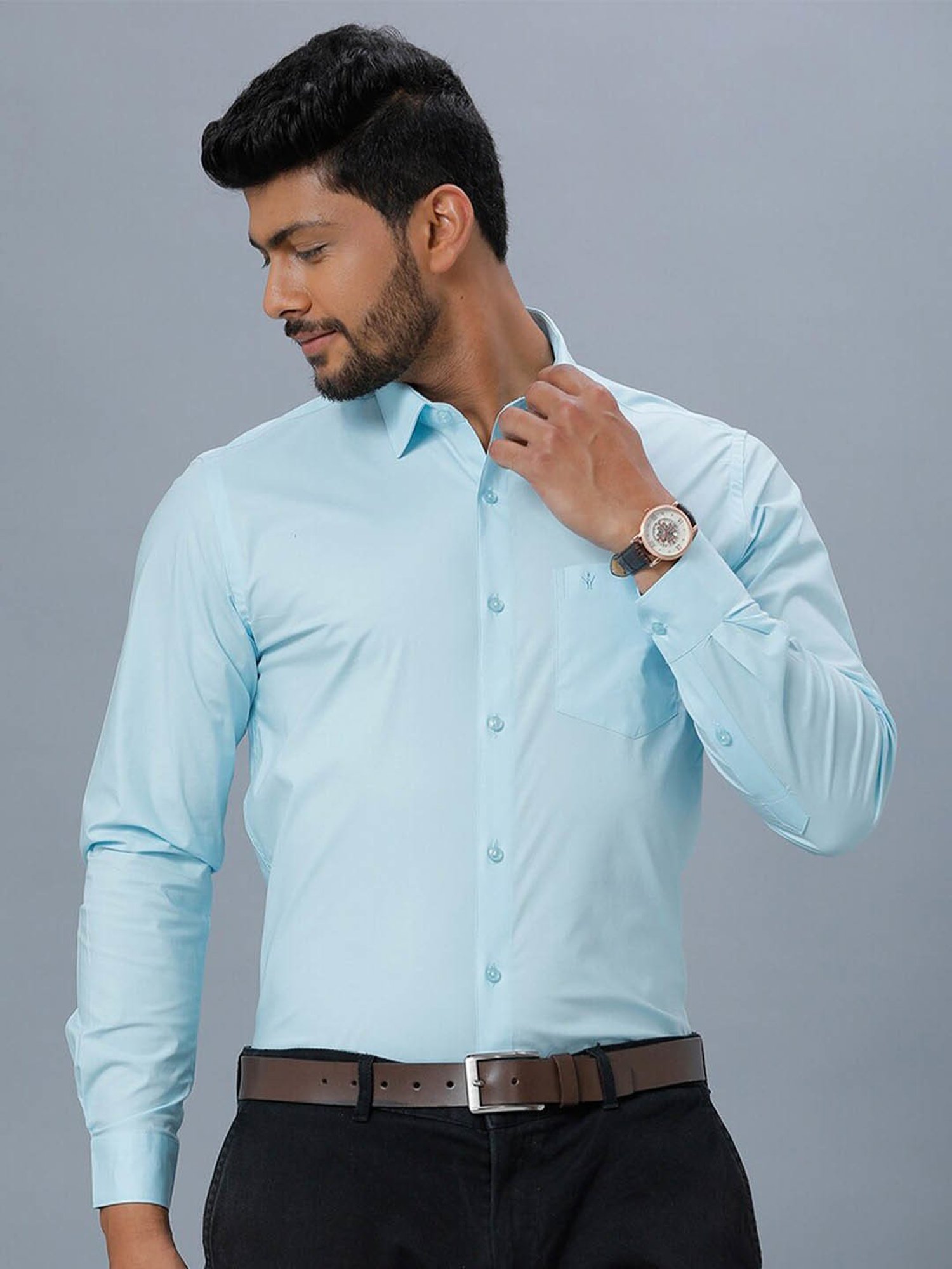 Ramraj Blue Cotton Regular Fit Shirt