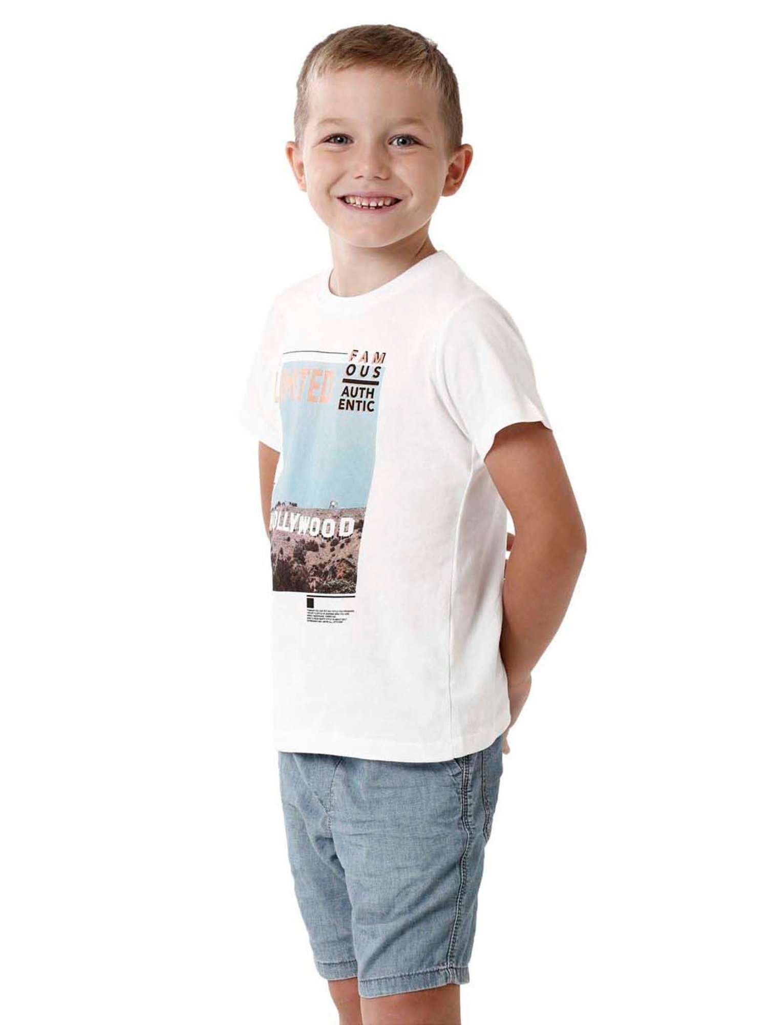 Kate & Oscar Kids White Cotton Printed T-Shirt