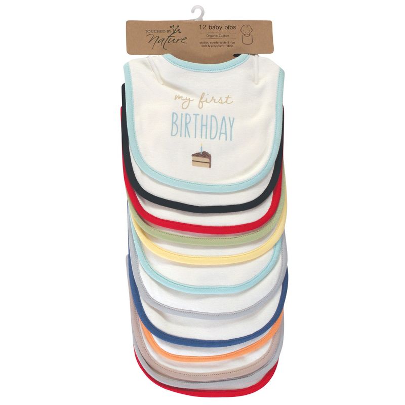 Touched by Nature Baby Organic Cotton Bibs 12pk, Holiday Neutral, One Size