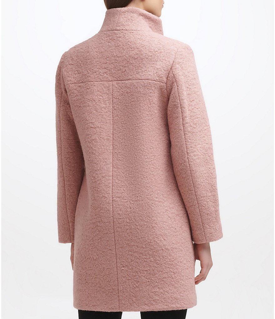 Kenneth Cole New York Asymmetrical Pressed Boucle Wool Wide Lapel Collar Coat