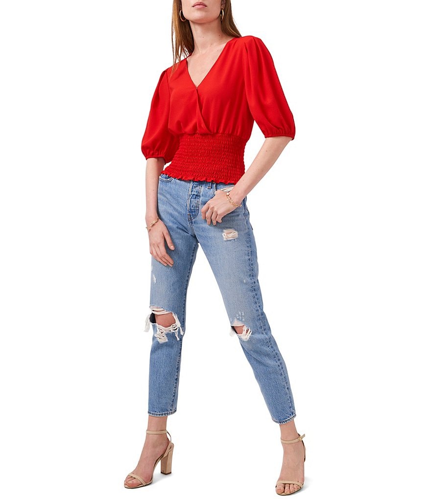 1. STATE V-Neck Smocked Waist Top