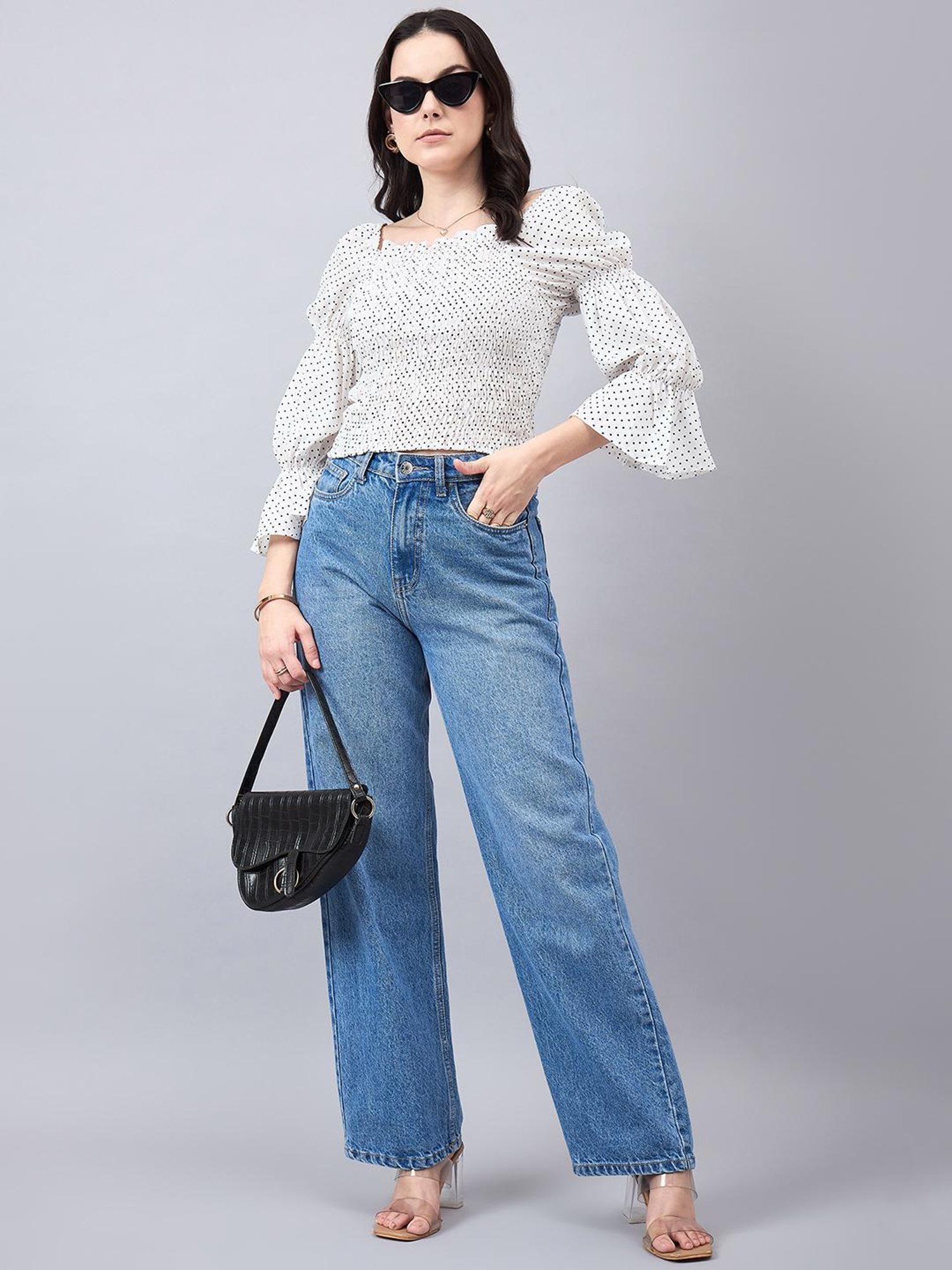 Style Quotient White Polka Dot Top