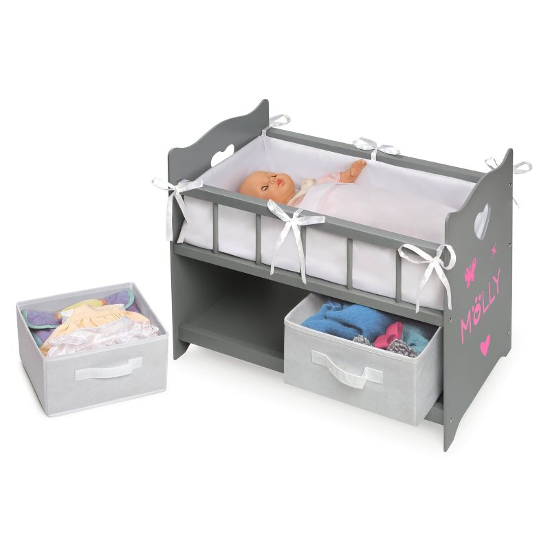 Badger Basket Doll Crib with Two Baskets and Free Personalization Kit - Executive Gray