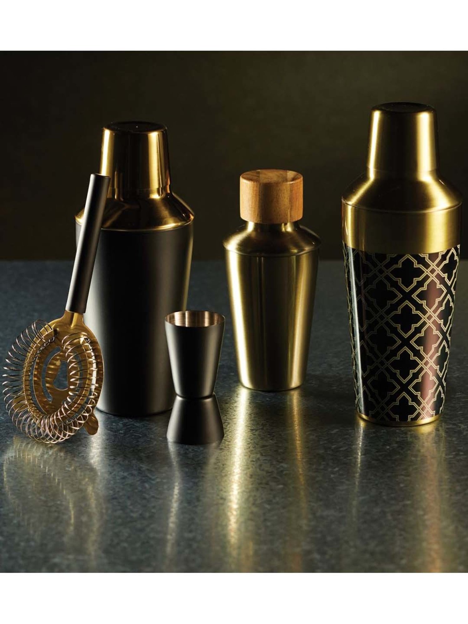 BarCraft Black & Golden Stainless Steel Cocktail Shaker (0.5 L) with Jigger - Set of 4