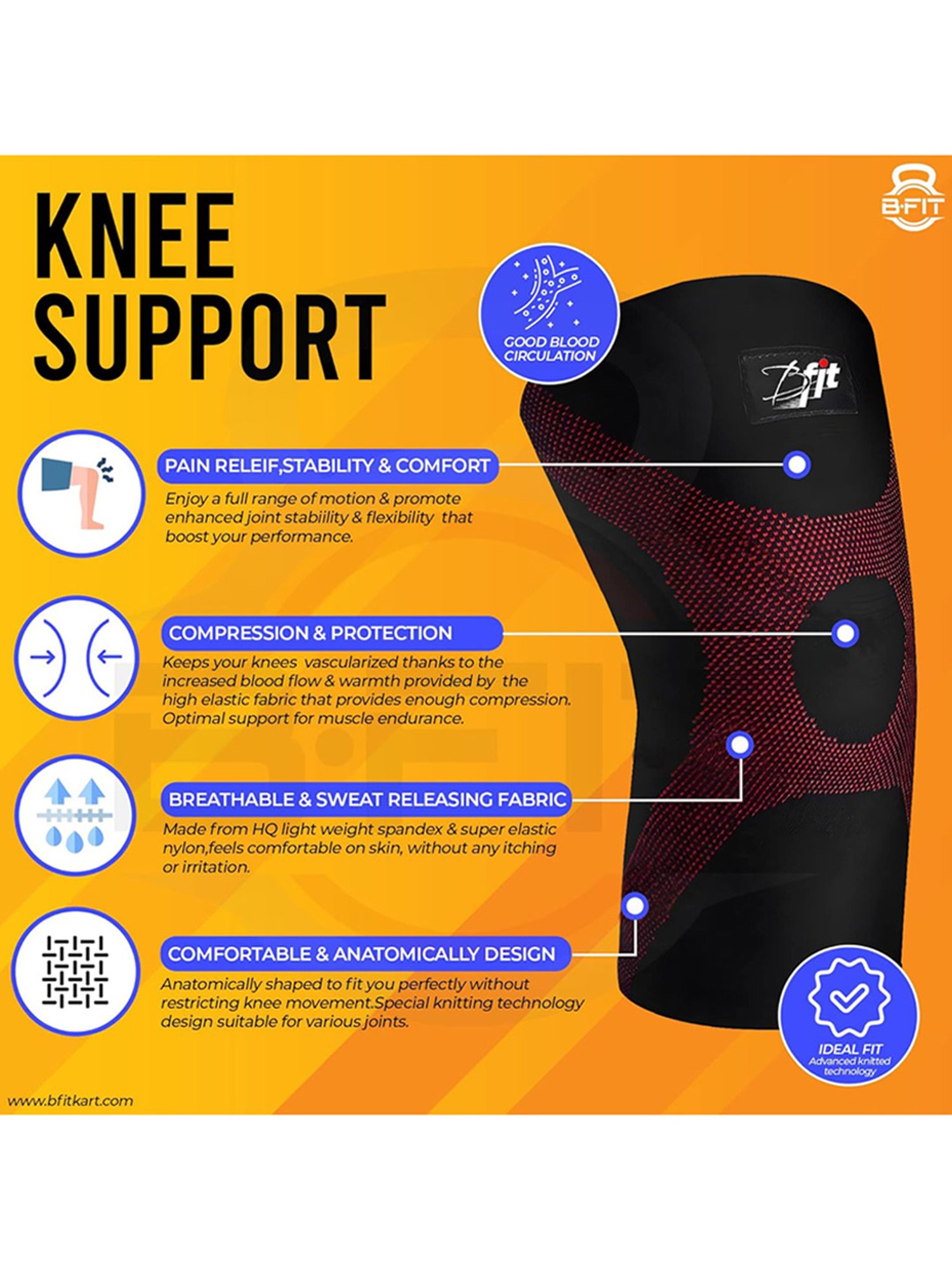 B Fit Knee Compression Sleeve Pair (Black)