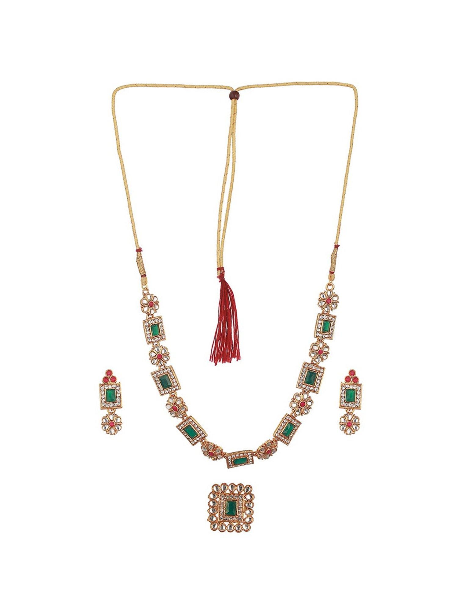 Aatmana Green Necklace, Earring & Ring Set for Women