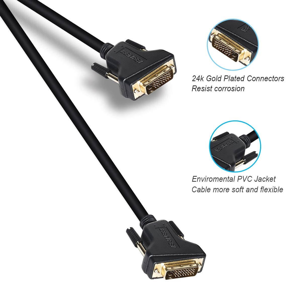 DVI to DVI Cable, DVI-D to DVI-D Dual Link 6 Feet Cable