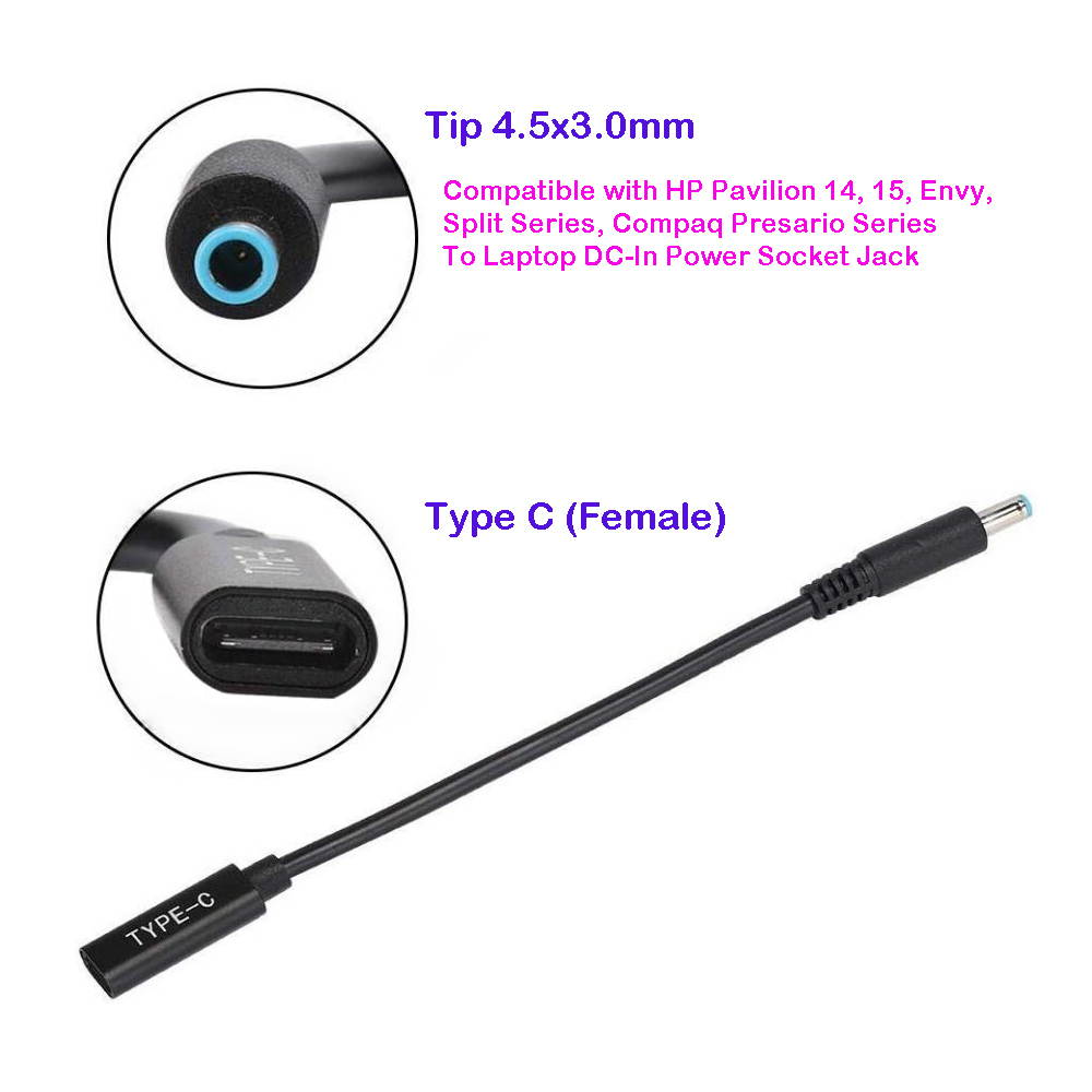 USB Type C Female to 4.5*3.0mm Male DC Plug Converter Laptop Charging Cable Cord for Hp ProBook 430 G3 450 G3 455 G3 470 G3 440