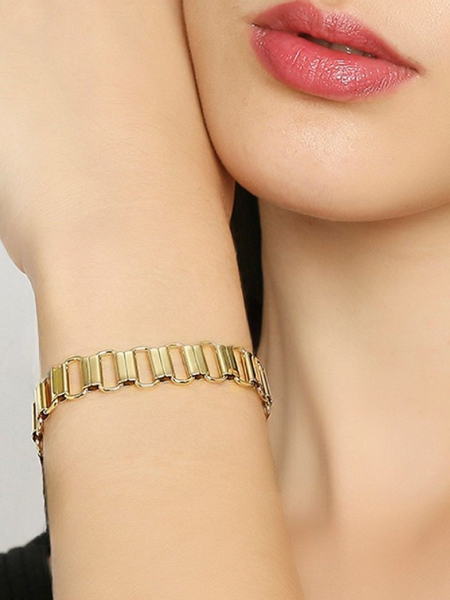 OOMPH Golden Tone Broad Stylish Latest Link Chain Fashion Bracelet for Women