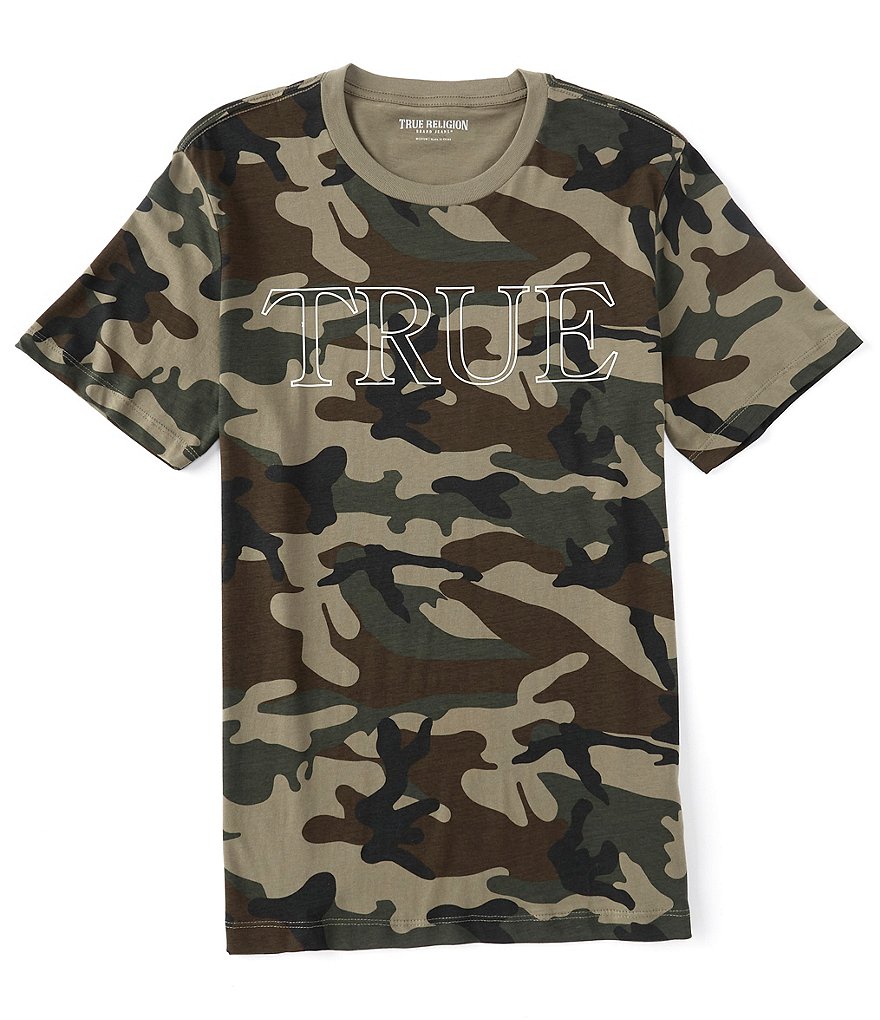 True Religion Short-Sleeve Camo Print Outline Logo Graphic T-Shirt