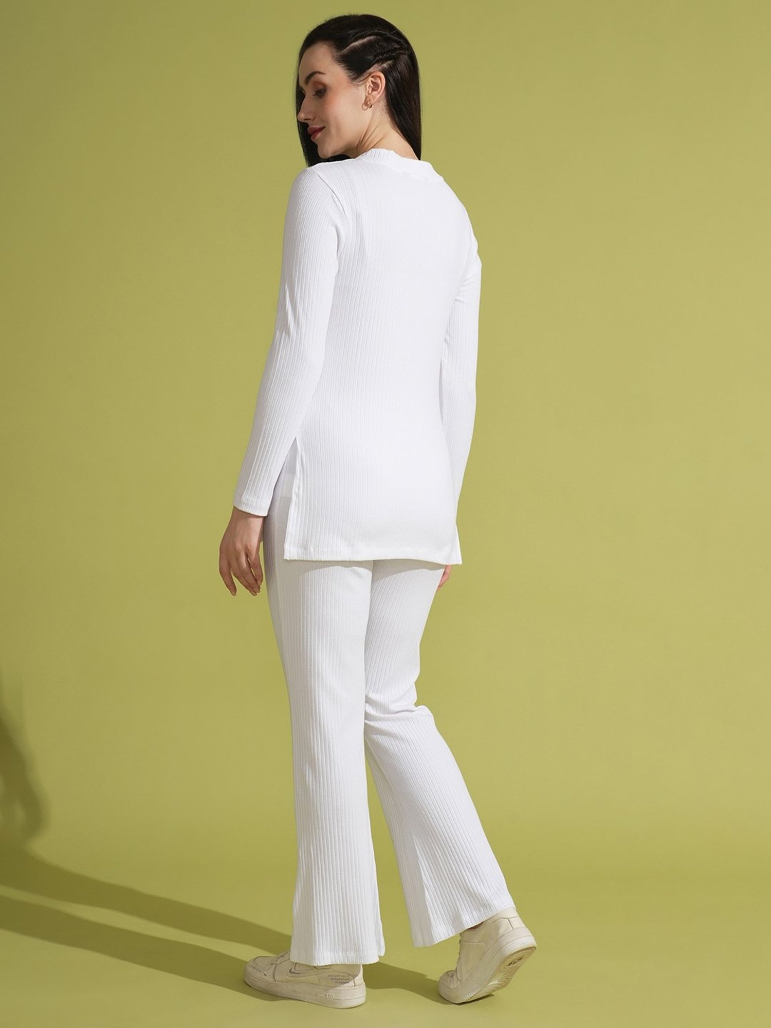 Globus White Self Design Tunic With Trousers