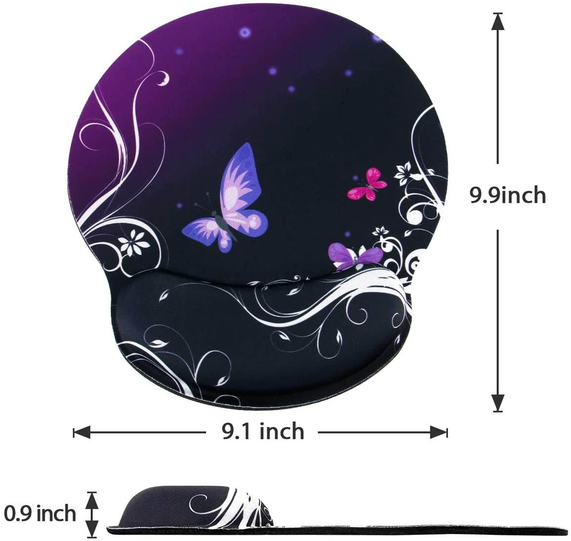 Mouse Pad Wrist Rest Support, ToLuLu Gel Ergonomic Mouse Pads with Non Slip Rubber Base Memory Foam Support, Mouse Wrist Rest Pad for Laptop Computer Home Office Working Pain Relief, Purple Butterfly