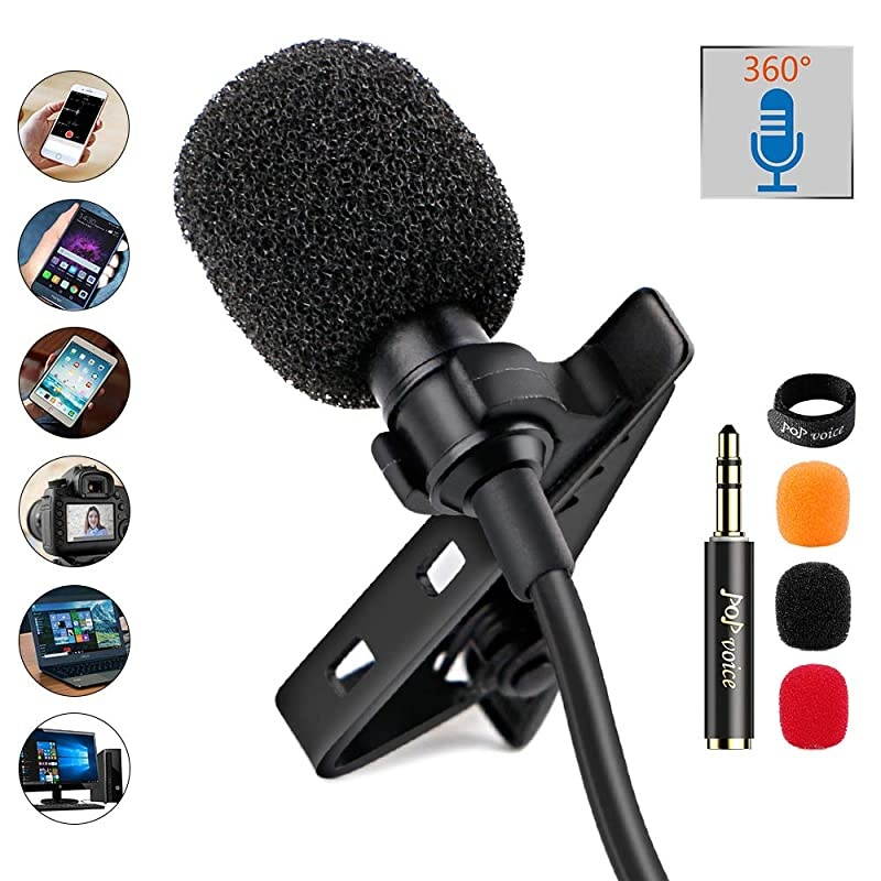 12.8 Feet Lavalier Lapel Microphone Professional Grade Omnidirectional Mic Condenser Small Mini Perfect for Recording Podcast PC Laptop Android iPhone YouTube Interview ASMR External
