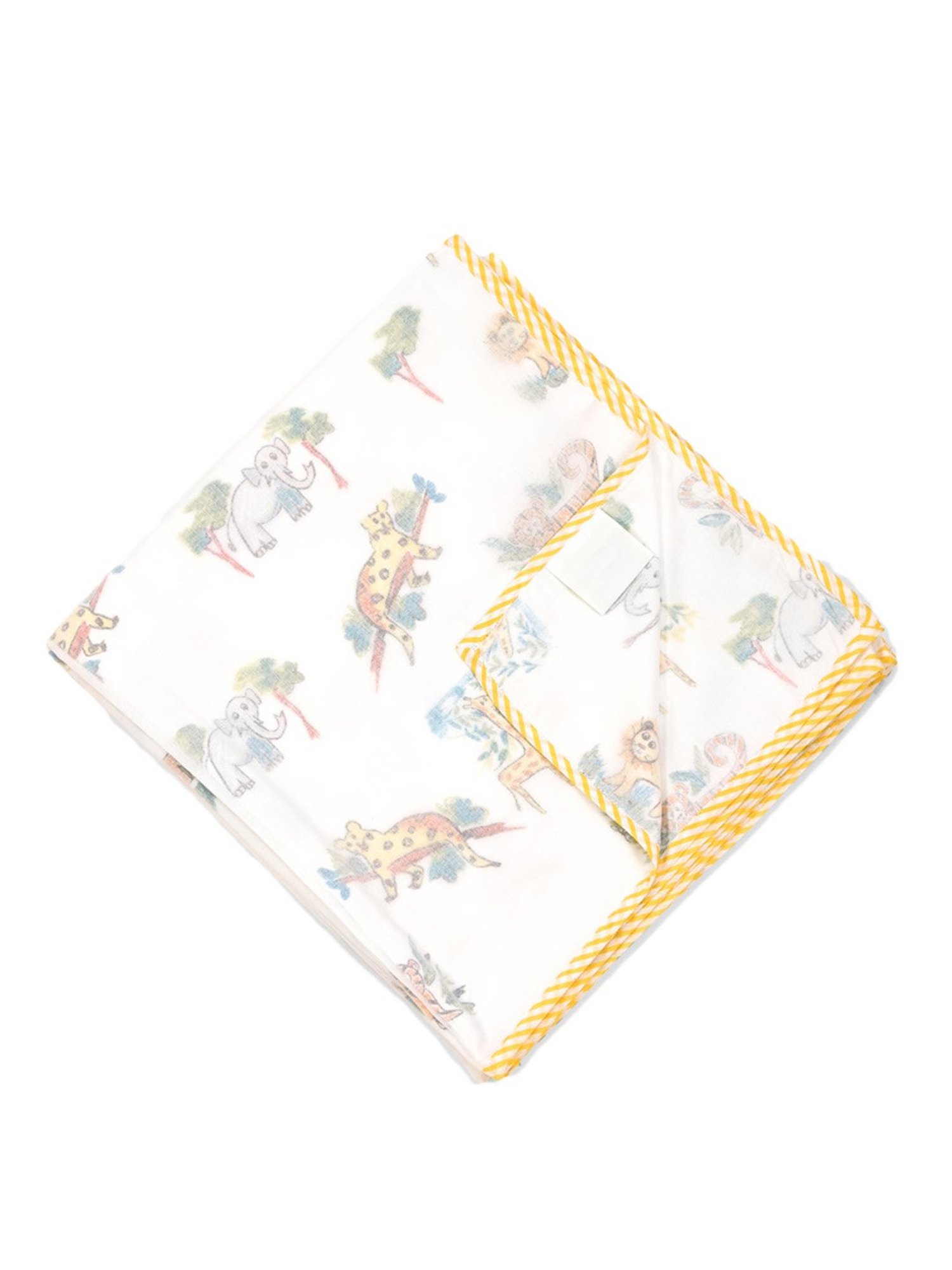 Nigh Nigh Jungle Animal White & Yellow Cotton 70 TC Kids Dohar - Set of 1