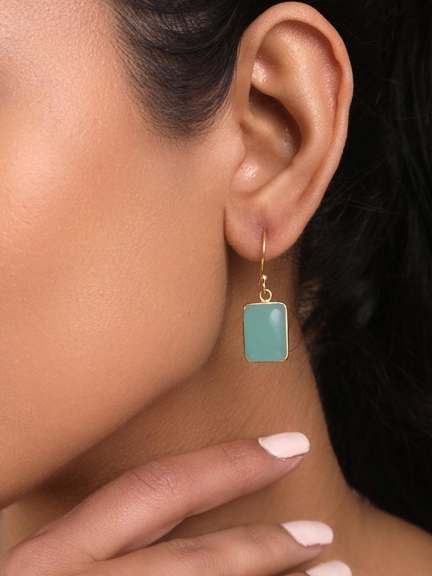 March by FableStreet Sterling Silver Aqua Chalcedony Drop Earrings in 18k Gold-Plating