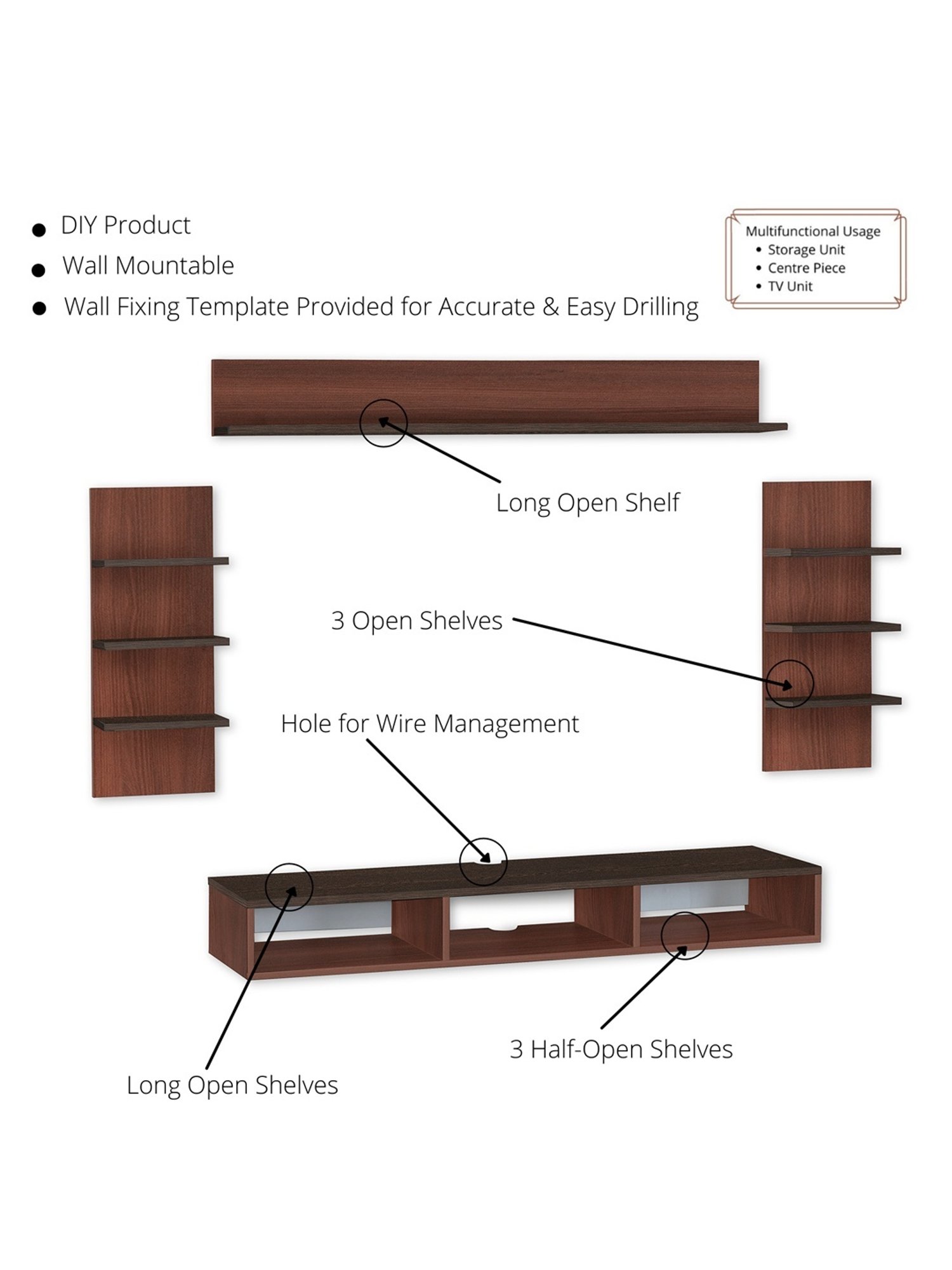 Delite Kom Eli Acacia Dark & Flowery Wenge Engineered Wood TV Entertainment Unit