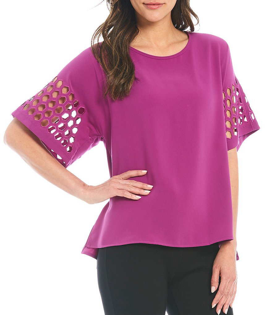 Ali Miles Laser Cut Dolman Sleeve Top