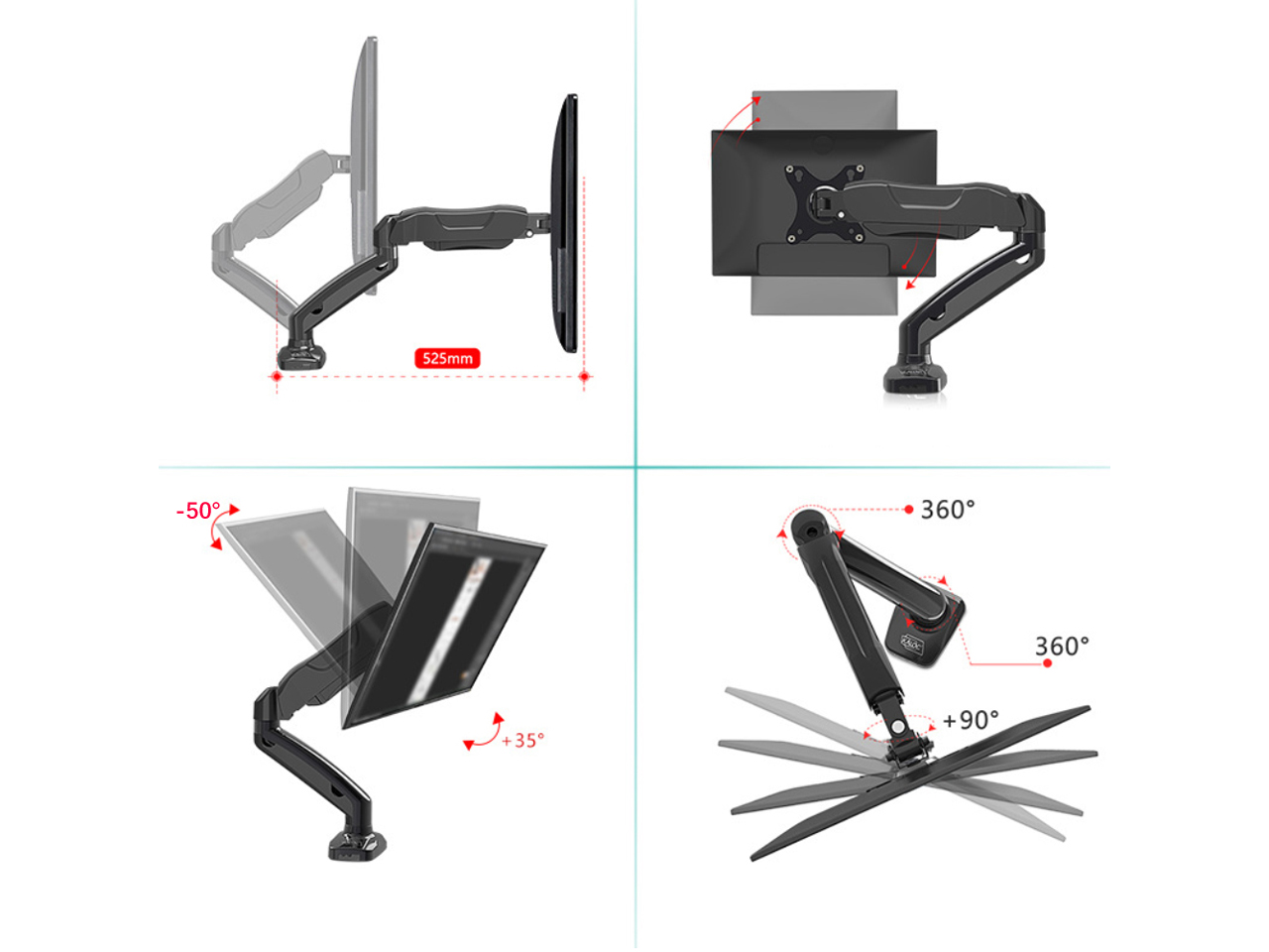 VICABO Single Monitor Arm Full Motion LCD Display Adjustable Gas Spring Desk Mount Stand for Computer Screens 17" to 30", Holds 4.4 to 19.8 lbs, VESA Bracket with Clamp or Grommet Mounting Base