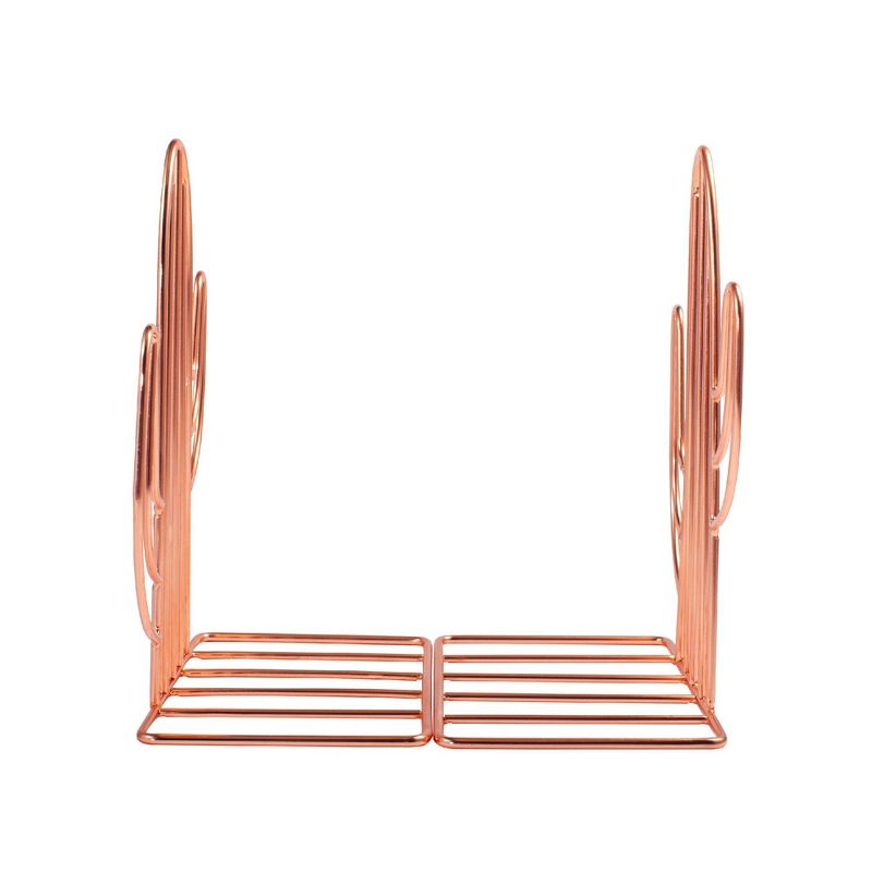 Set of 2 Zodaca Rose Gold Metal Bookends, Decorative Book Stoppers for Shelves, Cute Cactus