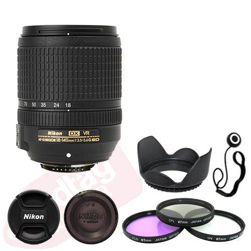 Nikon 18-140mm f/3.5-5.6G ED VR AF-S DX Zoom Lens Bundle Filters Hood Cap Keeper