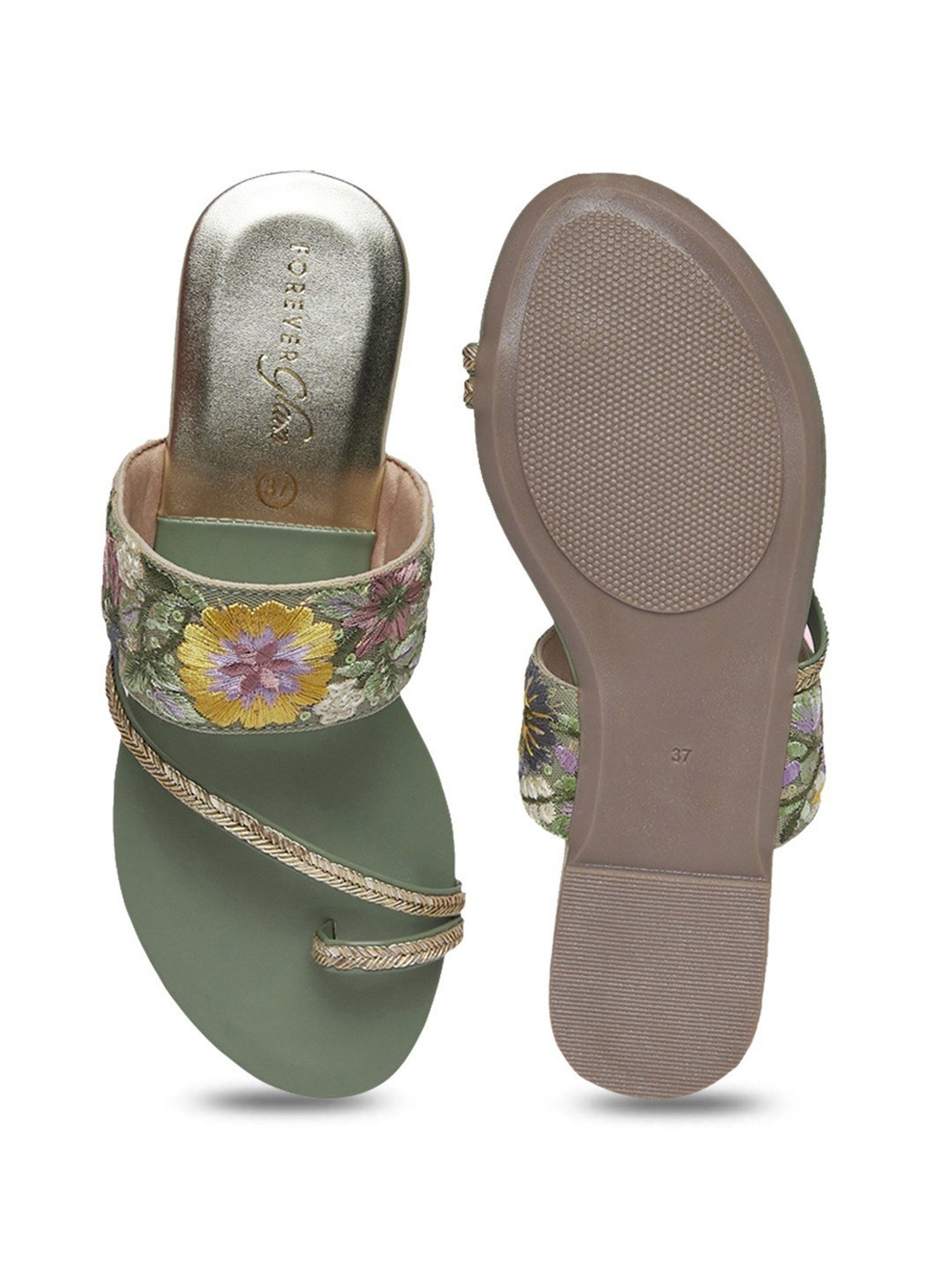 Forever Glam by Pantaloons Women's Green Toe Ring Sandals