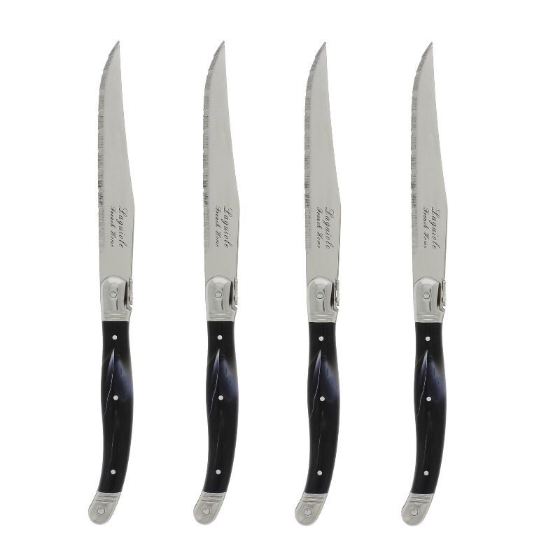 4pk Stainless Steel Laguiole Steak Knives Black - French Home