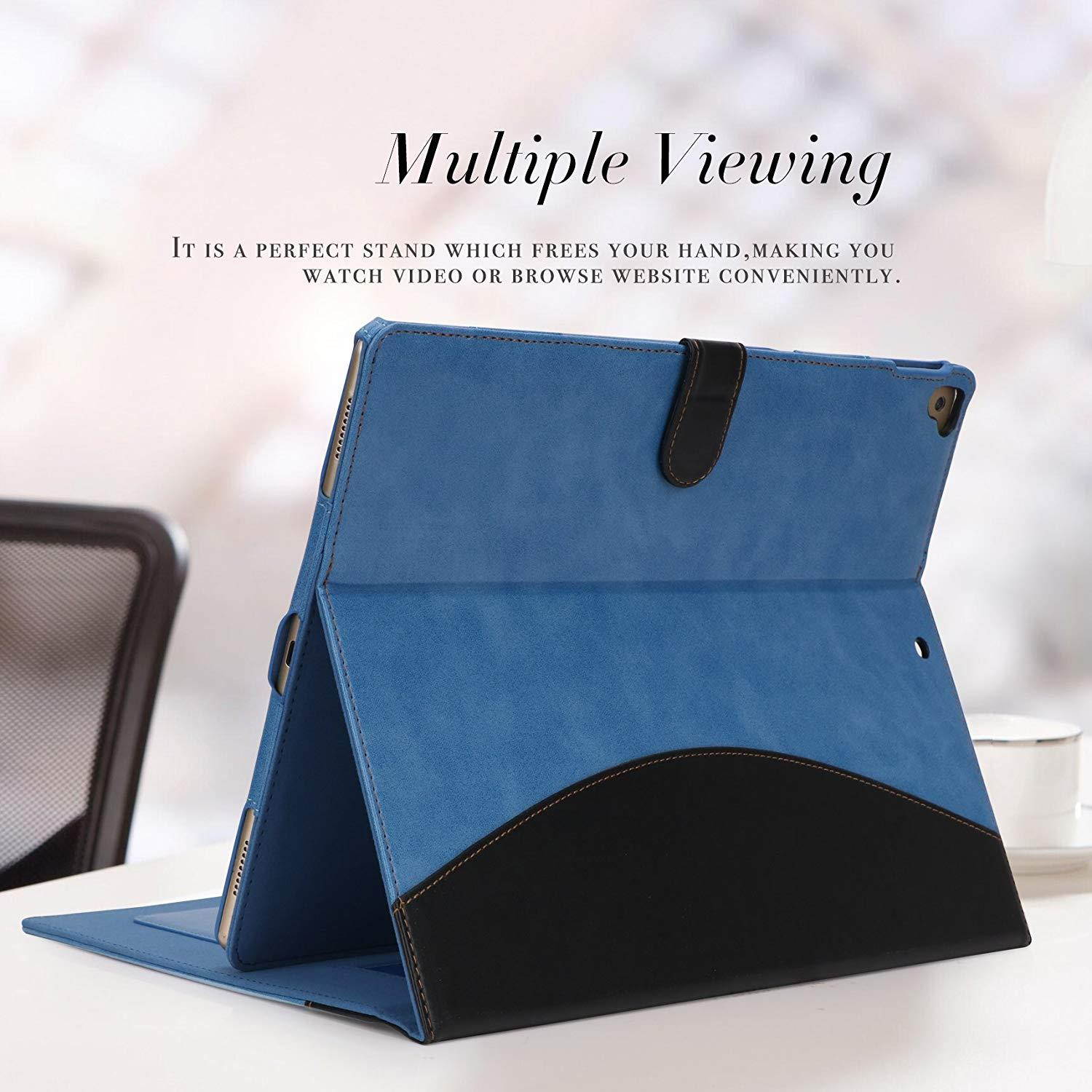 FYY Stand Folio Leather Case for iPad Pro 12.9 2017/2015 Cover for Apple iPad Pro 12.9" (Both 2017 and 2015) with Apple Pencil Holder, Auto Sleep Wake Function, Multiple Angles, Card Slots-Navy