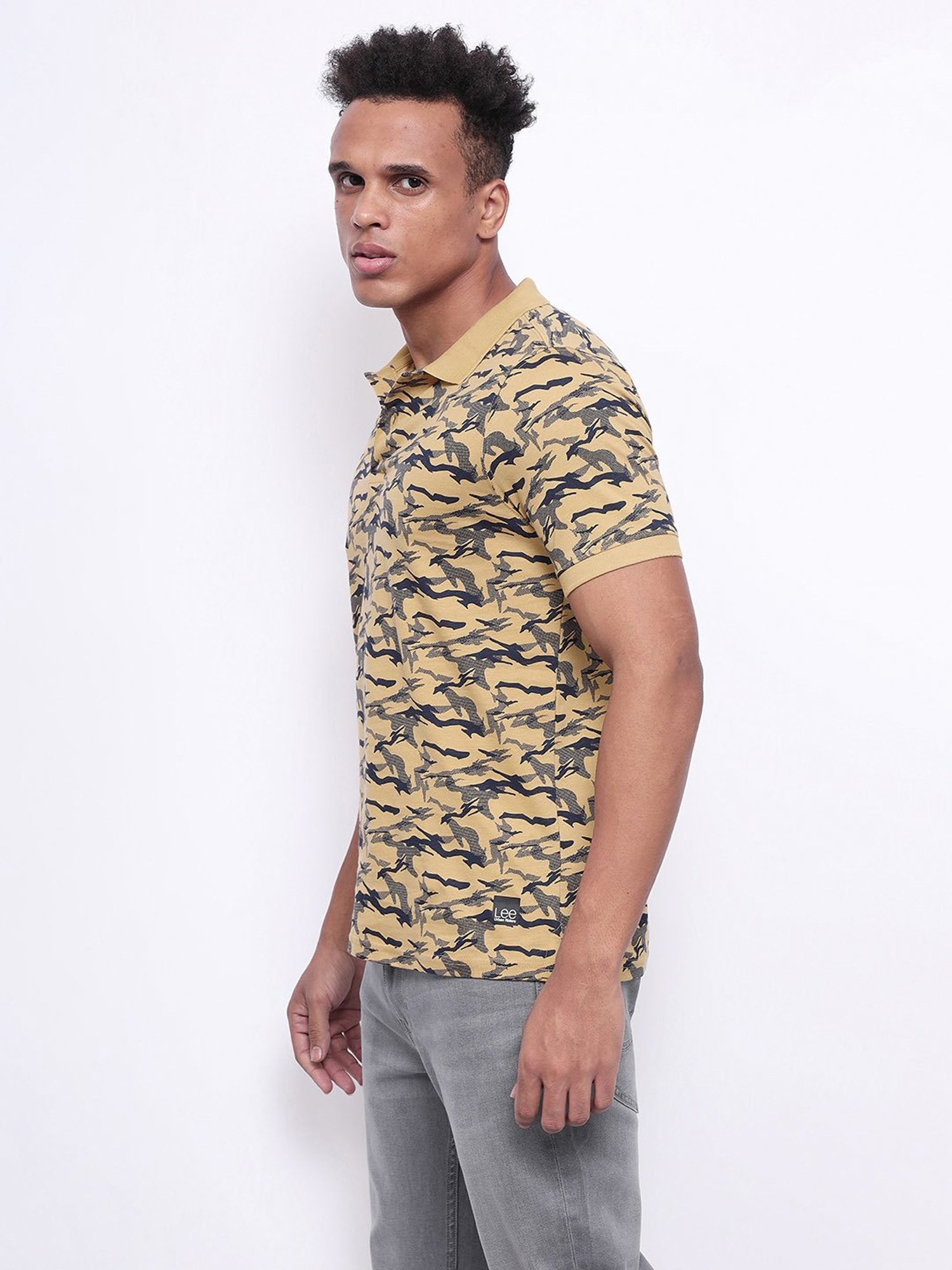 Lee Beige Slim Fit Printed Polo T-Shirt