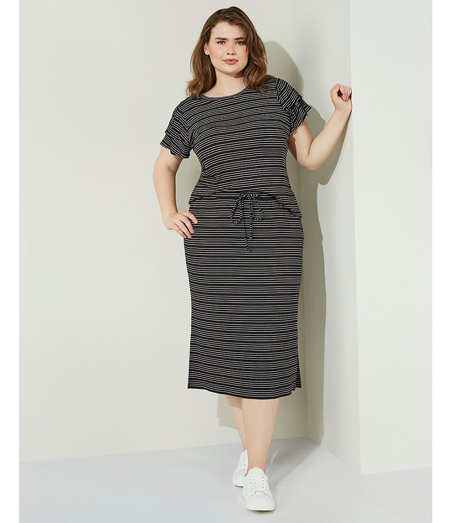 1. STATE Plus Size Striped Crew Neck Tiered Ruffle Short Sleeve Tee