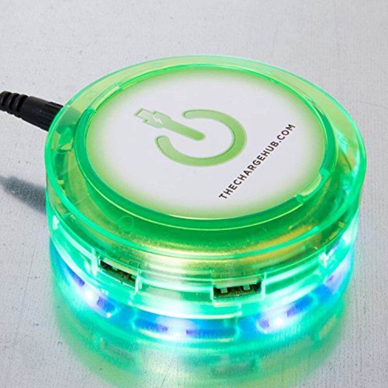 ChargeHub X7-7-Port USB Charger Desktop Charging Station 2.4A Per Port/44W - SmartSpeed Technology for iPhone X/8/7/6 Plus, iPad, Galaxy S9/S8/S7, Nexus, LG & Other Devices - Round (Edge Glow Green)