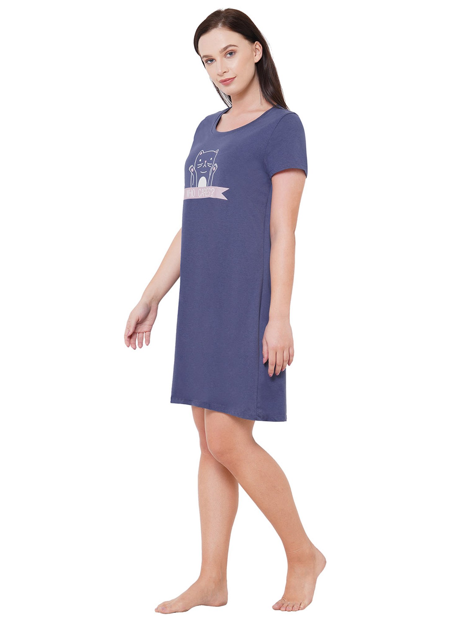 Soie  Blue Printed Night Dress