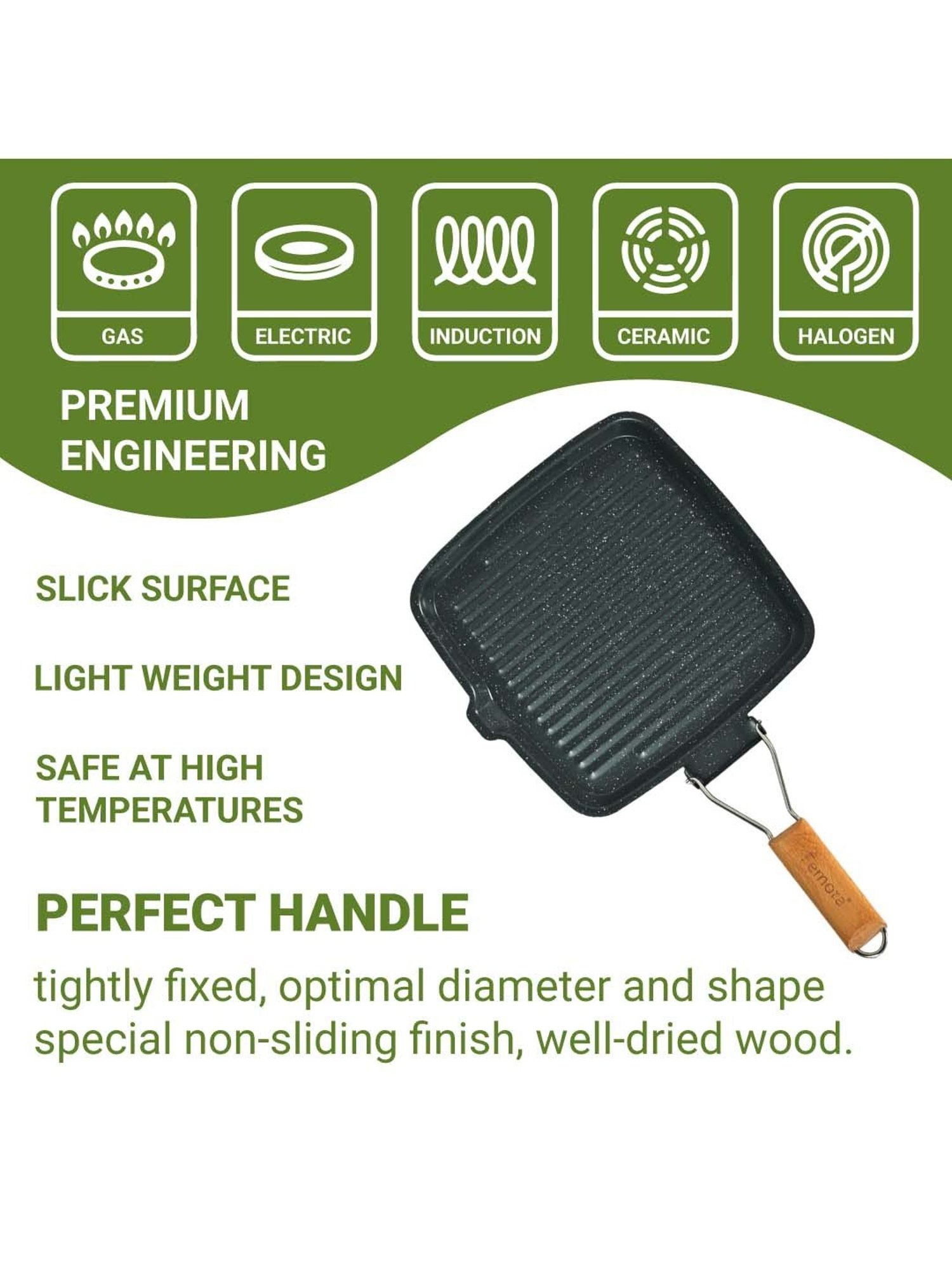 Femora Black Carbon Steel 3 Layer Non-Stick Square Grill Pan (0.8 L)