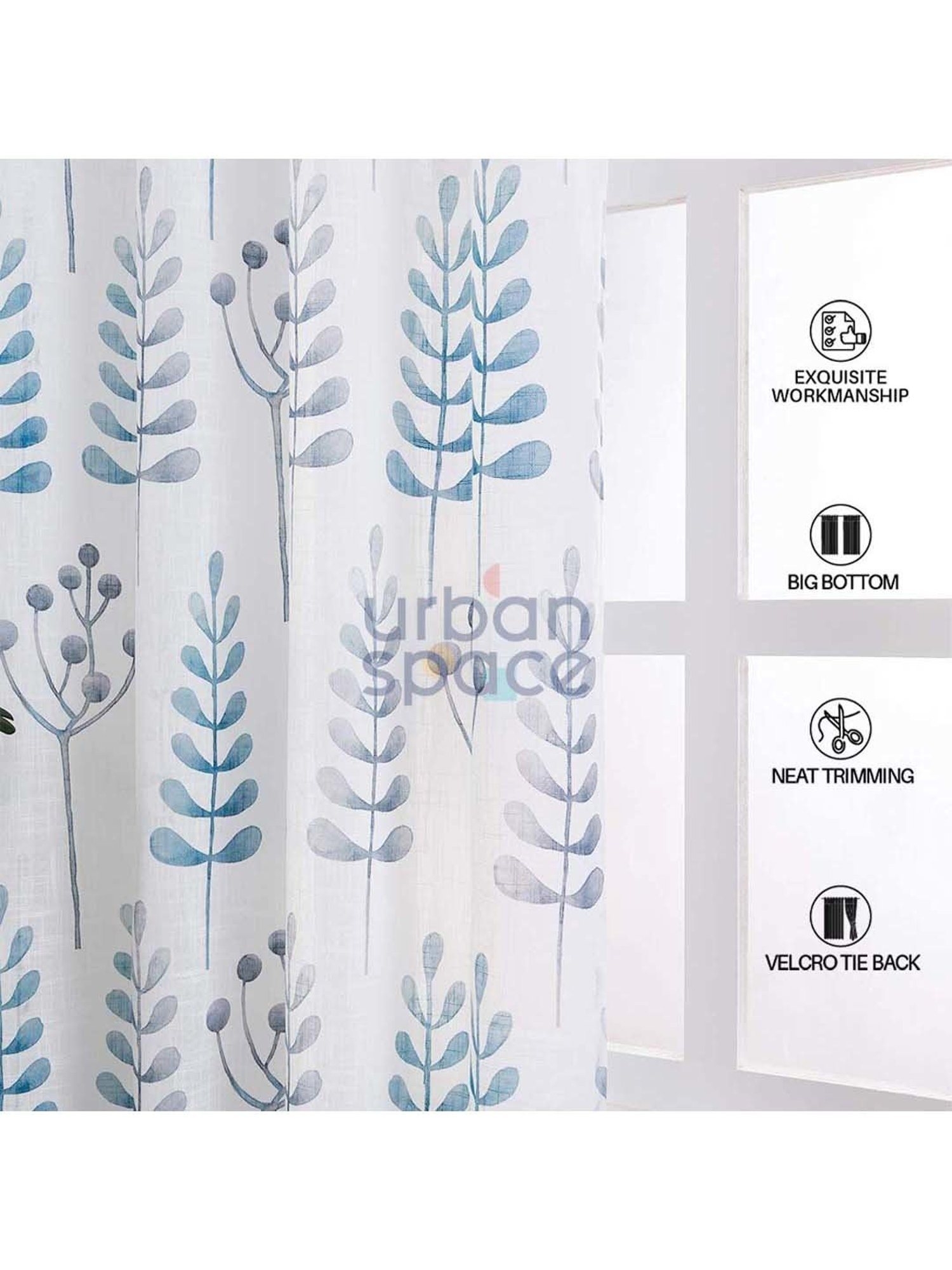 Urban Space Blue Polyester Door Curtain With Tieback & Eyelet - Set of 2