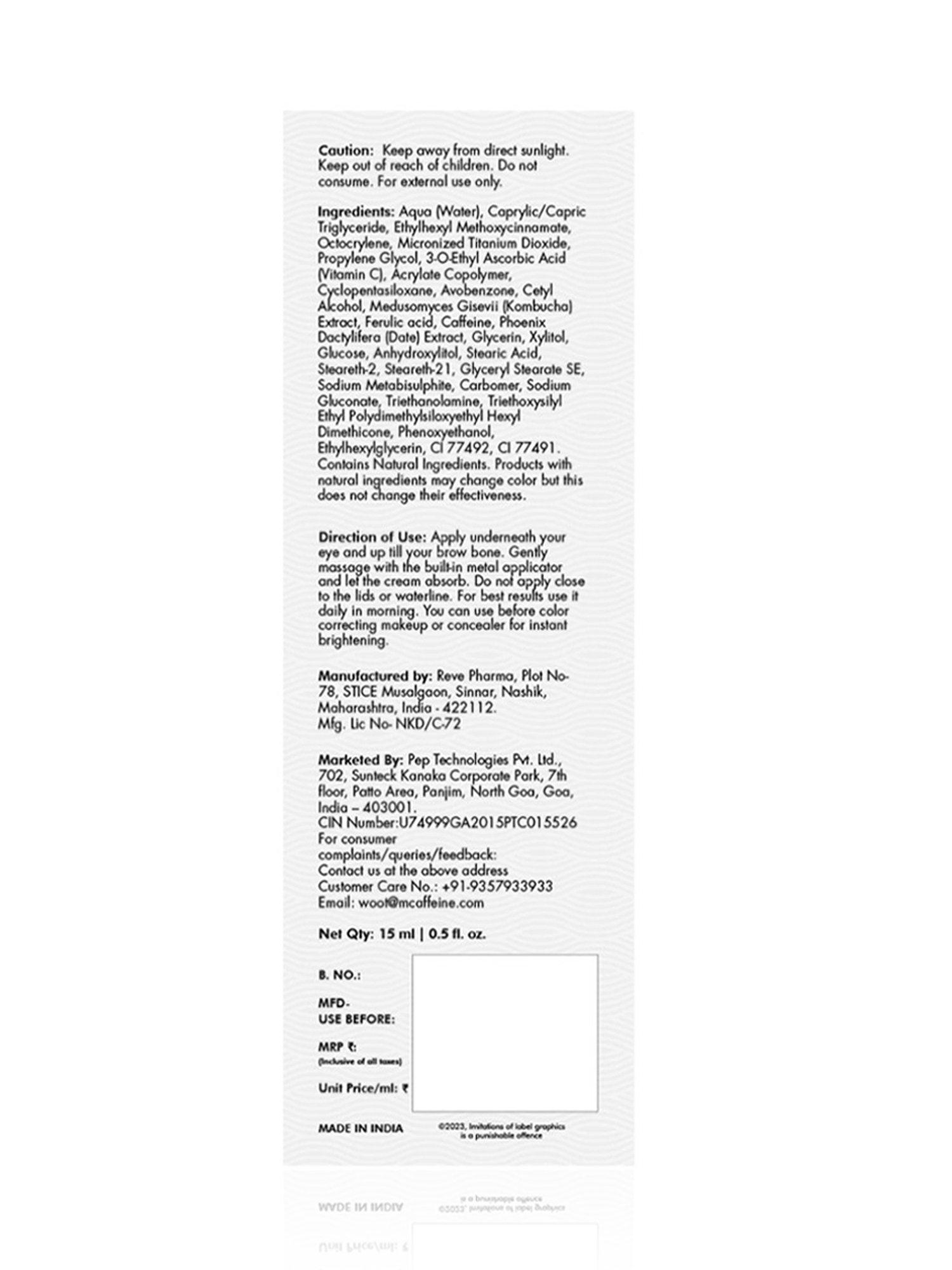 mCaffeine Insta-Bright Kombucha Tea Under Eye Cream SPF 30+ PA++++ - 15ml