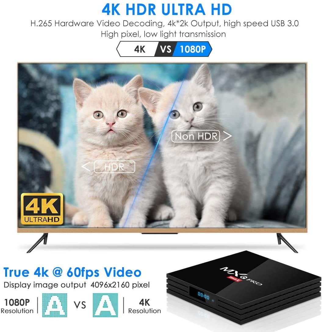 Android TV Box 9.0, Superpow MXQ PRO MAX S RK3328 Smart TV Box Quad Core, BT 4.1/4K UHD/3D/H.265/HDMI/USB 3.0/USB 2.0, Android Set-Top Box (4GB RAM+32GB ROM)