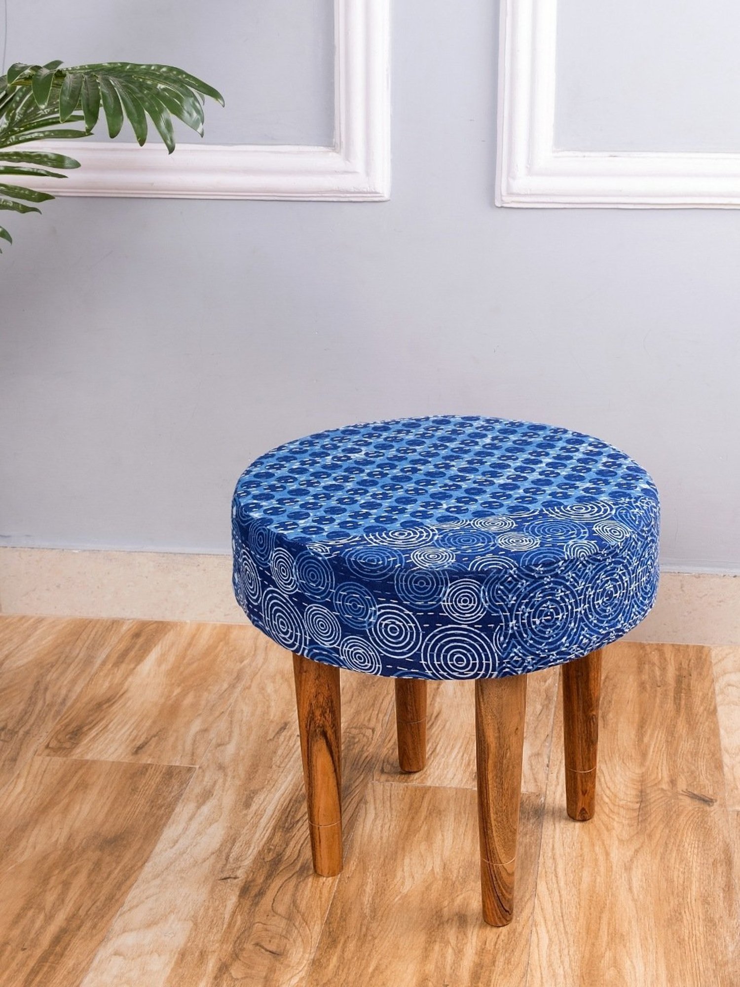 Chumbak French Sahara Solid Mustard Yellow Wood Ottoman