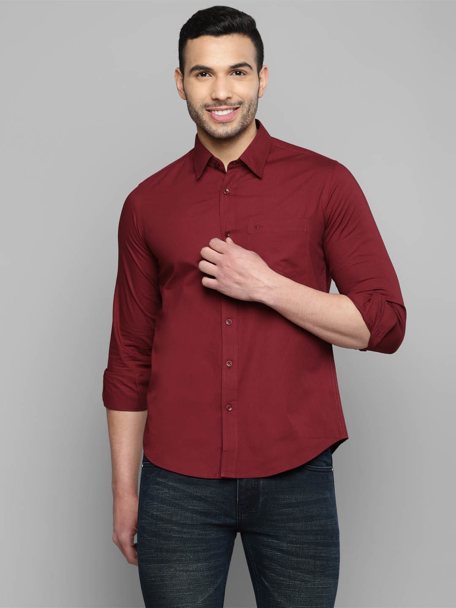Allen cooper Maroon Regular Fit Shirt