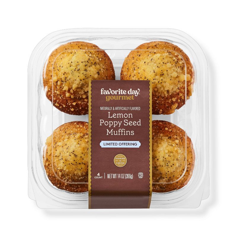Lemon Poppy Seed Muffins - 14oz/4ct - Favorite Day™